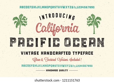 Retro Styled Decorative  Font. Vintage Hand Drawn Typeface.  Original Letters and Numbers. Clean & Textured Versions Included.  Vector