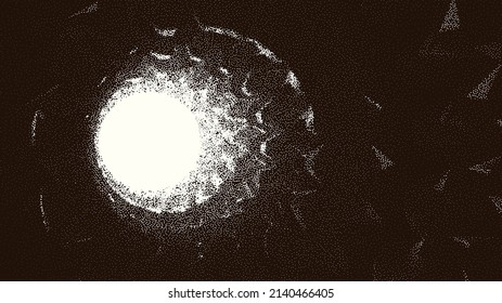 Retro styled docking corridor on space station or light at the end of tunnel concept for sci-fi poster or flyer. Gate or cave with dotwork style.