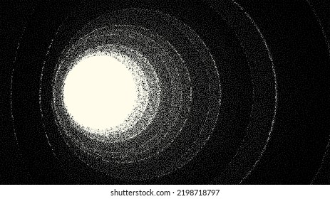 Retro styled docking corridor on space station or light at the end of tunnel concept for sci-fi poster or flyer. Gate or cave with dotwork style.