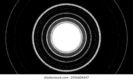 Retro styled docking corridor on space station or light at the end of tunnel concept for sci-fi poster or flyer. Gate or cave with dotwork style.