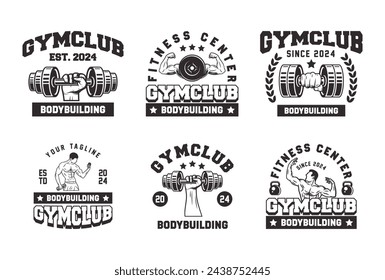 Retro styled fitness emblem collection. Vintage gym logo templates bundle. Monochrome fitness emblems logo vector.