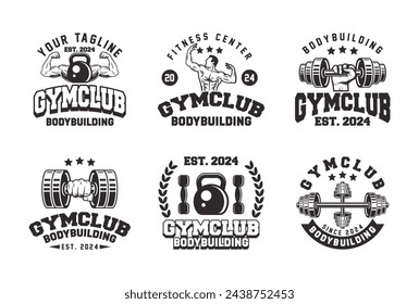 Retro styled fitness emblem collection. Vintage gym logo templates bundle. Monochrome fitness emblems logo vector.