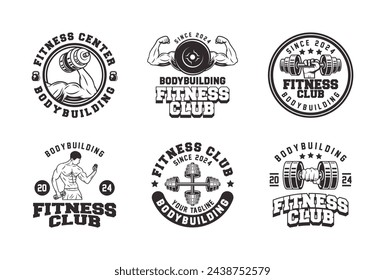 Retro styled fitness emblem collection. Vintage gym logo templates bundle. Monochrome fitness emblems logo vector.