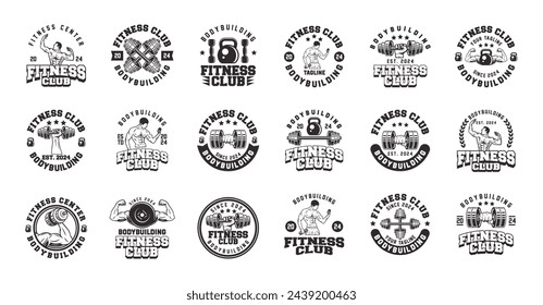 Retro styled fitness emblem collection. Vintage gym logo templates bundle. Monochrome fitness emblems logo vector.