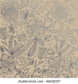 Retro styled floral seamless pattern