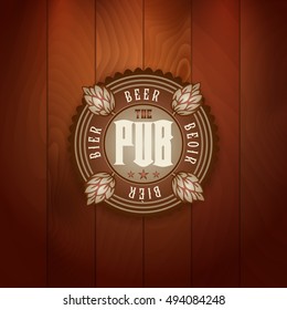 retro styled gold tag of bistro or skill brewery brew on vector classic timber texture classic work texture bar background scene festivity timber treasure mark rich wooden business yellow luxurious ol