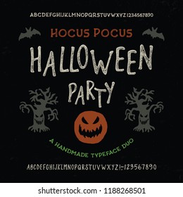  Retro Styled Halloween Font. Vintage Hand Drawn Typeface Duo. Inspired by Old Comic Books and Scary Movie Posters. Vector Illustration