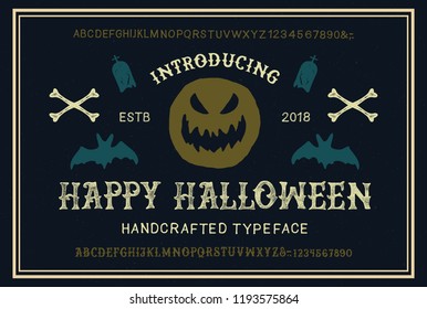  Retro Styled Halloween Font. Vintage Hand Drawn Typeface Duo. Inspired by Old Comic Books and Scary Movie Posters. Vector Illustration