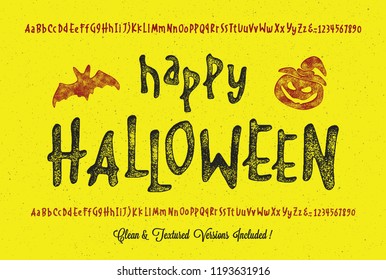  Retro Styled Halloween Font. Vintage Hand Drawn Typeface Duo. Inspired by Old Comic Books and Scary Movie Posters. Vector Illustration