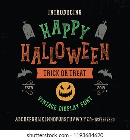 Retro Styled Halloween Font. Vintage Hand Drawn Typeface.  Original Letters and Numbers. Vector