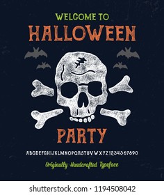 Retro Styled Halloween Font. Vintage Hand Drawn Typeface.  Original Letters and Numbers. Vector