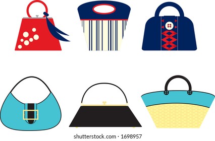 Retro styled handbags. Fully editable vector illustration.