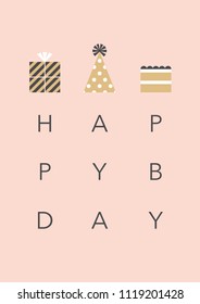 Retro styled happy birthday greeting card. Vector illustration.