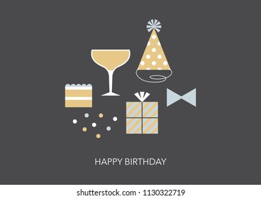 Retro styled happy birthday greeting card. Vector illustration.