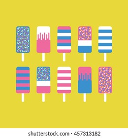 Retro styled ice cream set. Vector illustration.