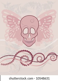 Retro styled illustration of a human skull with wings.