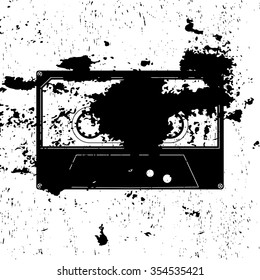Retro styled image of an old compact cassette, black color, vector illustration