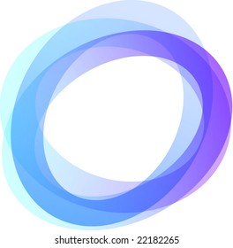 Retro styled interlocking circles in shades of blue and purple on white background