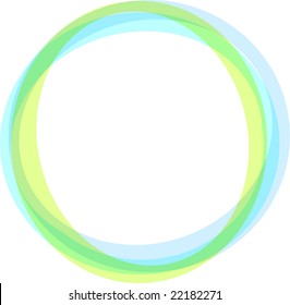 Retro styled interlocking circles in shades of green blue and lime on white background