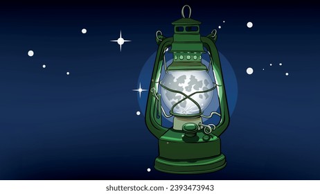 Retro styled kerosene lamp with the full moon instead of fire	