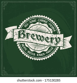 retro styled label of brew or distillery on a green blackboard okay as a pattern of promotion classic genuine texture bar black sign green luxurious printing old-fashioned traditional banner damaged s