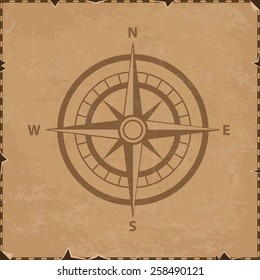 Retro styled map of the sea with compass. Vector design for app game user interface