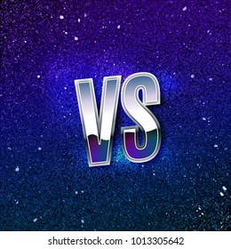 Retro Styled Metallic Versus Logo. VS Vector Letters on Blue Cosmic Space. Battle Icon Illustration. Fight Challenge or Boxing Match Symbol.