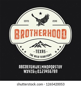 Retro Styled Modern Font with Badge. Vintage Hand Drawn Typeface . Original Letters and Numbers.Vector
