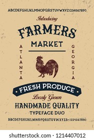  Retro Styled Modern Font. Vintage Hand Drawn Typeface Duo. Vector Illustration