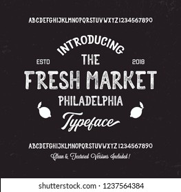 Retro Styled Modern Font. Vintage Hand Drawn Typeface . Original Letters and Numbers.Vector