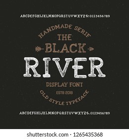 Retro Styled Modern Font. Vintage Hand Drawn. Typeface . Original Letters and Numbers. Clean and Textured Versions Included. Vector