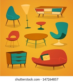 Retro Styled Modern Furniture. Household Series Vector Illustration.