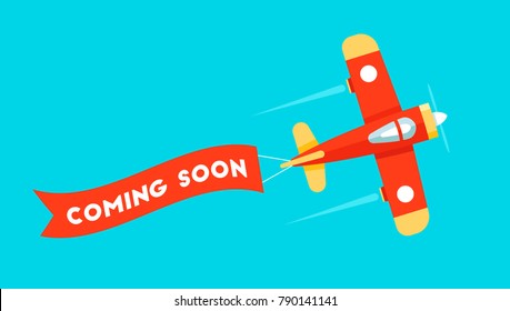 Retro styled plane with the ribbon. Flat design illustration. Perfect for web banners and advertisement. New arrivals and new collection concept perfect for sales boost. 
