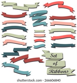 Retro styled ribbons collection. Vector set of colorful ribbons.