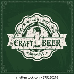 retro styled seal of beer or brewery on a green blackboard artistic as a template of publicity classical genuine texture bar black mark green fancy imprint antique traditional flag printing damaged si