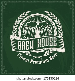 retro styled seal of brew or distillery on a green chalkboard excellent as a pattern of advertising classic original texture bar black mark green luxurious printing vintage traditional flag damaged si