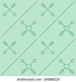 Retro styled seamless pattern with colorful hearts and arrows