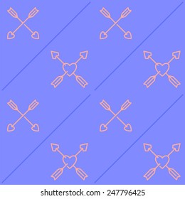 Retro styled seamless pattern with colorful hearts and arrows background