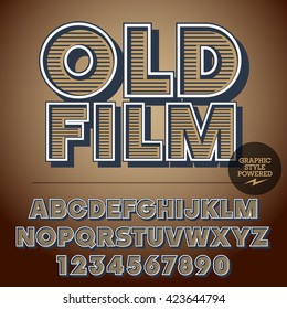 Retro styled set of alphabet letters, numbers and punctuation symbols. Vintage poster with text Old film