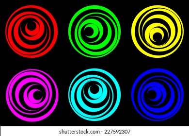 Retro styled spiral circles in solid colours