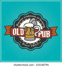 retro styled sticker of brew artistic as a template of advertisement editable layered vector classic ritual real texture bar isolated black celebrating mark ceremony myth luxurious impression old-fash
