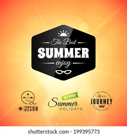 Retro styled summer calligraphic design card set, vintage holiday ornament, beach label element