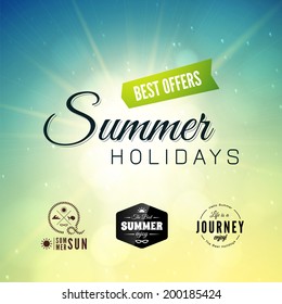 Retro styled summer calligraphic design card set, vintage holiday ornament, beach label element