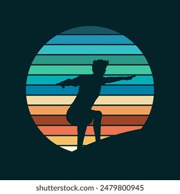 Retro styled surfing background design with silhouette of a male surfer