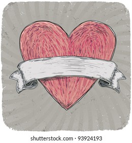 Retro styled tattoo heart with ribbon for your text. Vector illustration, EPS10.