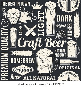 Retro styled typographic vector beer seamless pattern or background.