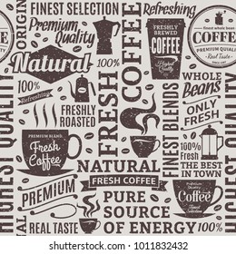 Retro Styled Typographic Vector Coffee Shop Seamless Pattern Or Background.