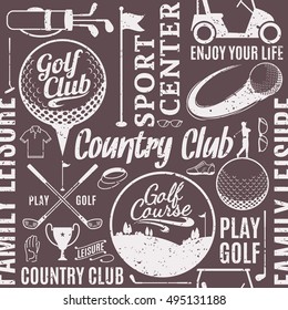 Retro styled typographic vector golf club seamless pattern or background.