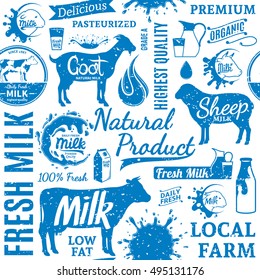 Retro styled typographic vector milk seamless pattern or background.