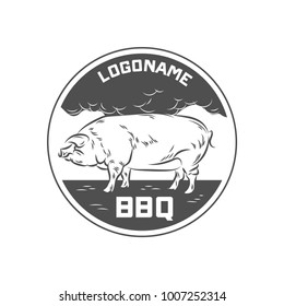 Retro styled vector black and white pork meat label.